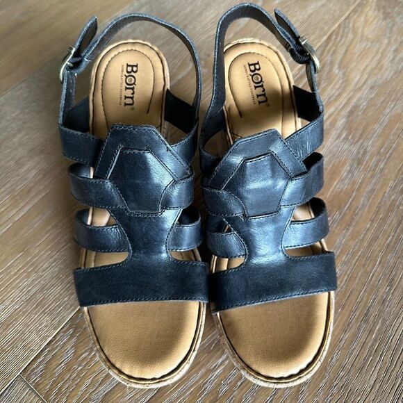 Børn Bernese Cage Wedge Sandal In Black Leather - Picture 3 of 9